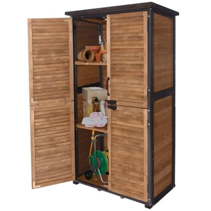 

Уличный сарай для хранения с полом - прочный металлический каркас, регулируемые полки, вентилируемые жалюзи - идеально подходит для садовых инструментов и инвентаря