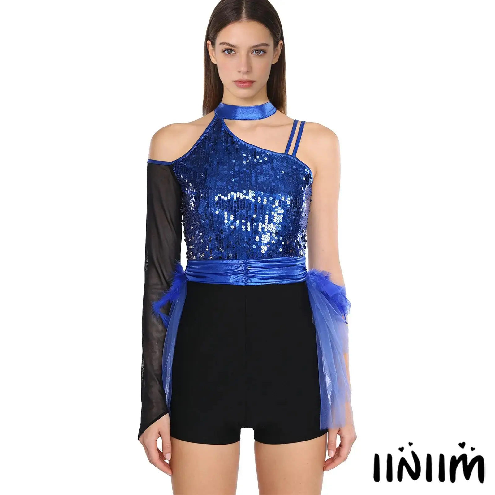 

Женский комбинезон для сияющих латинских танцев, комбинезон с регулируемой посадкой и смешанными текстурами, танцевальная одежда для сальсы и чачи