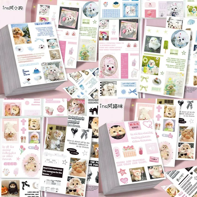 8 Sheets Cut Cat Dog Sticker Cute Cartoon Pet Decals for Phone Case Aesthetic Laptop Journal Journal Decor Kawaii Animal Sticker