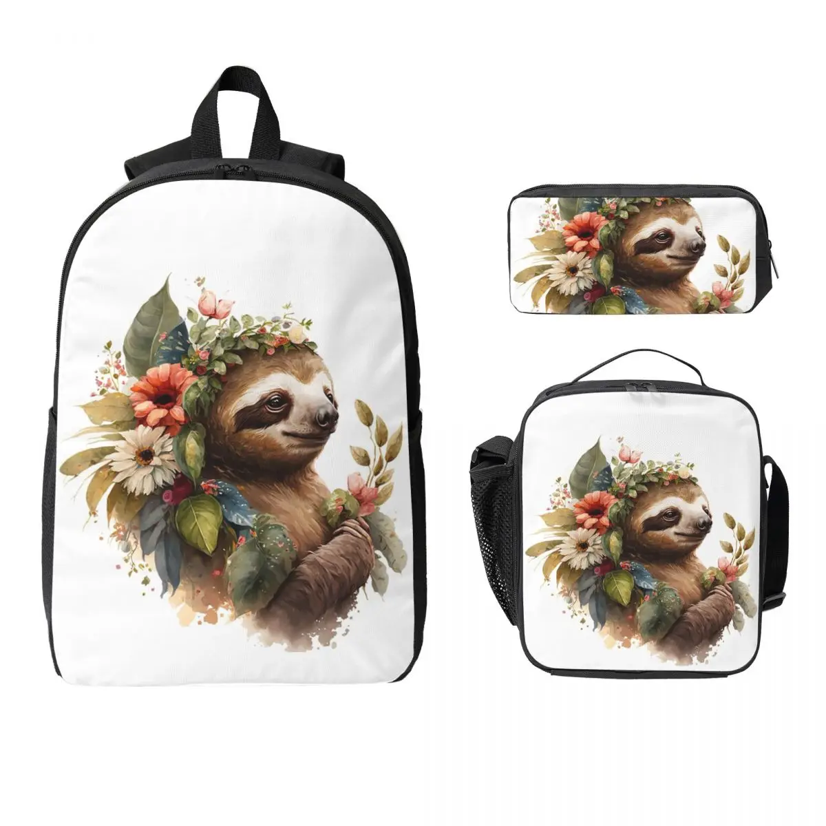 

Lovely Sloth Print Backpack Student Boys Girls BookBag School Bag Laptop Shoulder Bags 3ps Insulated Lunch Bag Pencil Case