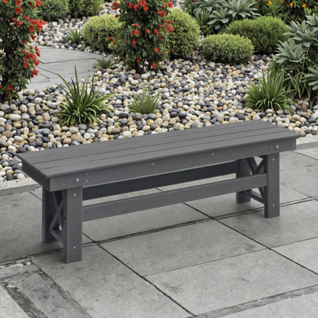 

Comfortable HDPE Garden Bench for Exterior Recycled Plastic Waterproof Wood-like Long Stool Outdoor Bench for Dining