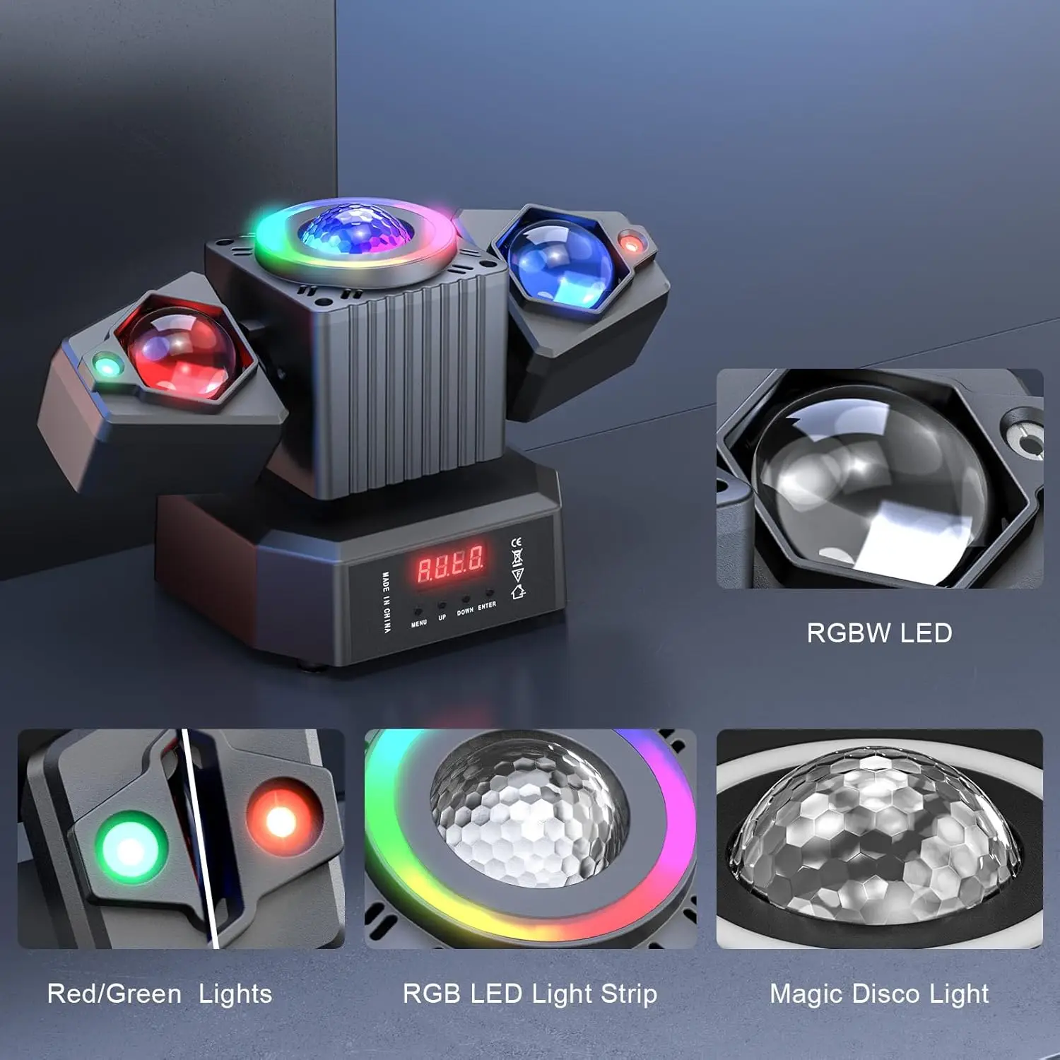 Two-Armed 65W LED DJ Disco Lights With RGBW Remote Control 4-in-1 Stage Lighting DMX512 AUTO Sound-Activated For Party