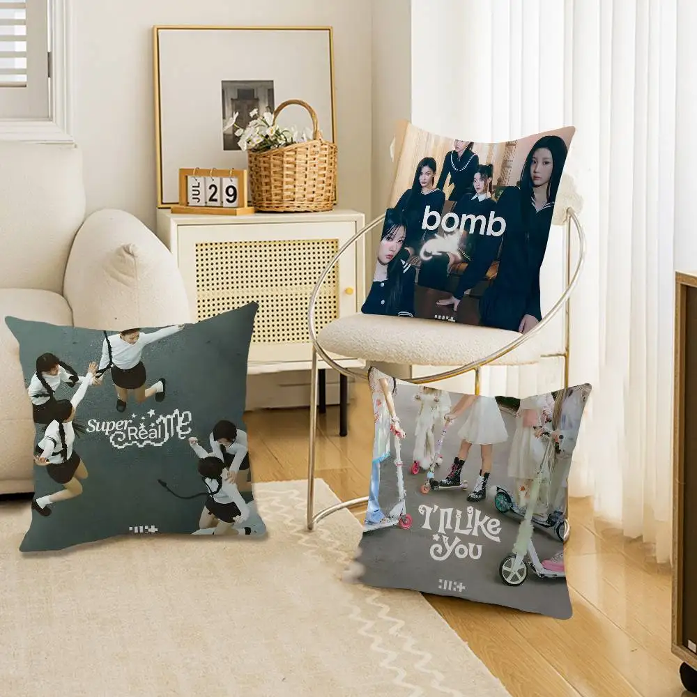 ILLIT Mini Album Anime Office Cushion Pillowcase Car Cushion Cover45X45CM Lumbar Pillowcase Sofa Pillowcover
