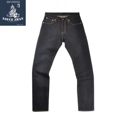 Saucezhan – jean à lisière pour hommes, 314XX, Denim, sanforisé, Indigo et noir, fermeture éclair, coupe cintrée