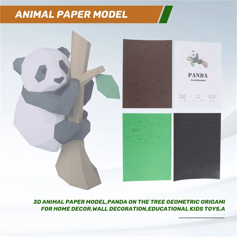 AA80-3D Dier Papier Model, Panda Op De Boom Geometrische Origami Voor Home Decor, Wanddecoratie, Educatief Kinderen Speelgoed