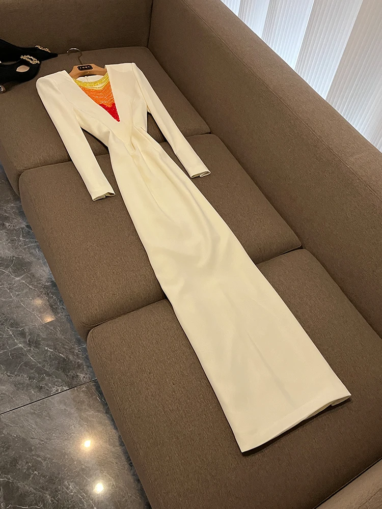 Robe de soirée longue ornée lourde Celebri Sle Dr U765, taille moyenne, t-shirt amical pour les déplacements, jupe en Fiber d'acétate