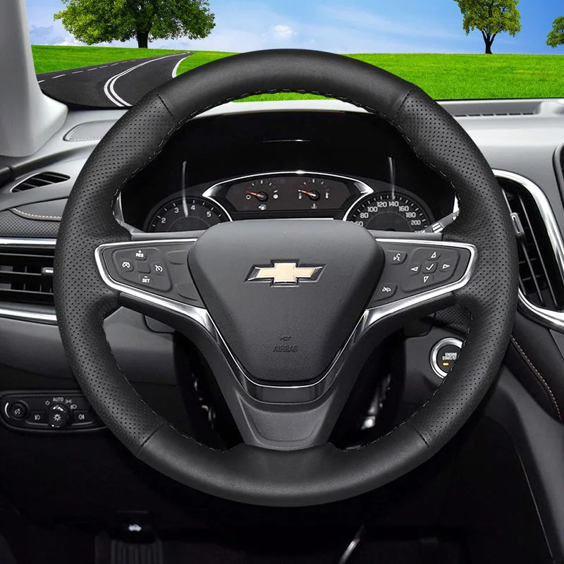 

Genuine Leather for Chevrolet Equinox Customized Hand Sewing Protection Interior Car Steering Wheel Cover Car Accessories Black