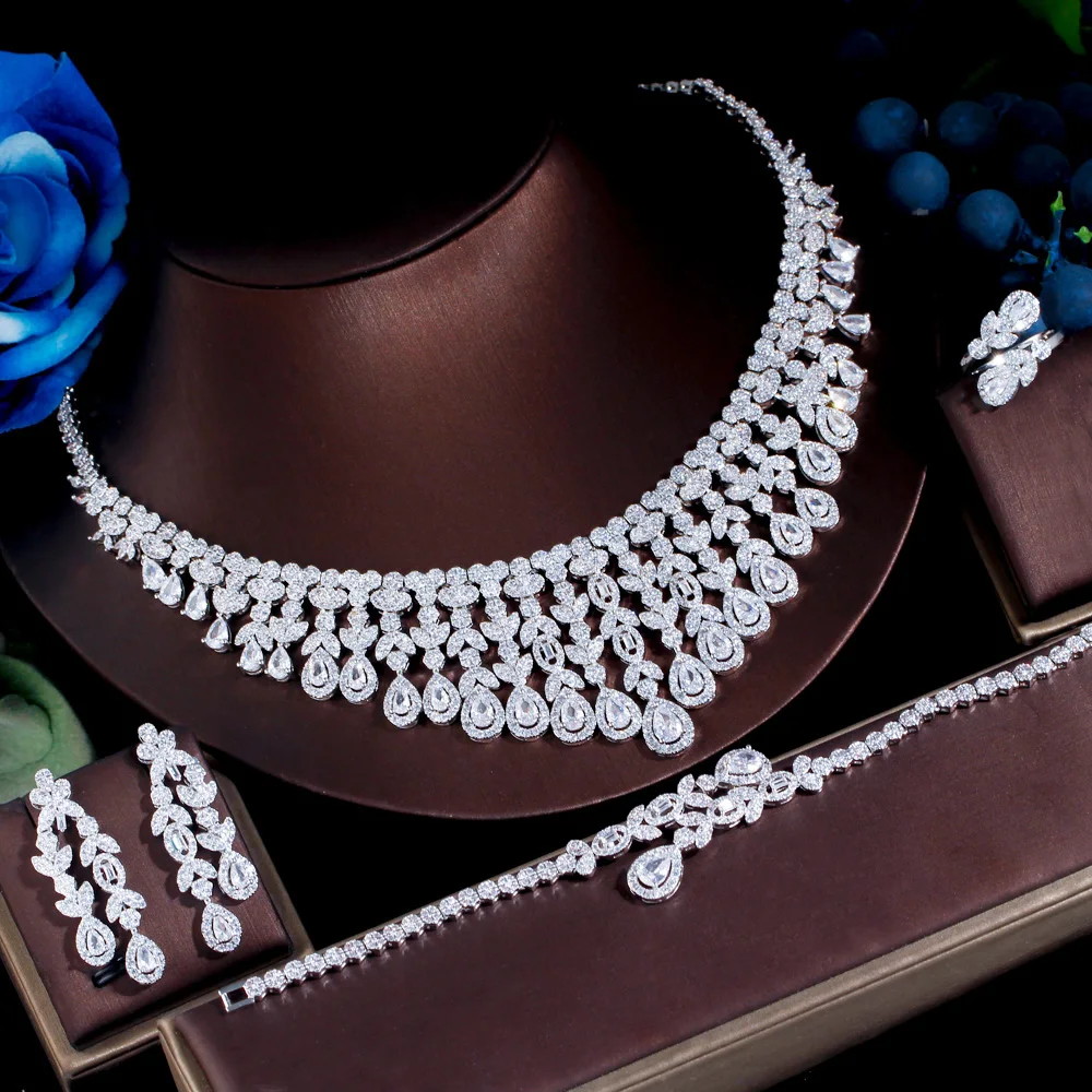 

ThreeGraces Luxurious Dubai Nigeria Cubic Zirconia 4pcs Bridal Jewelry Set for Women Wedding Banquet Dress Accessories TZ727