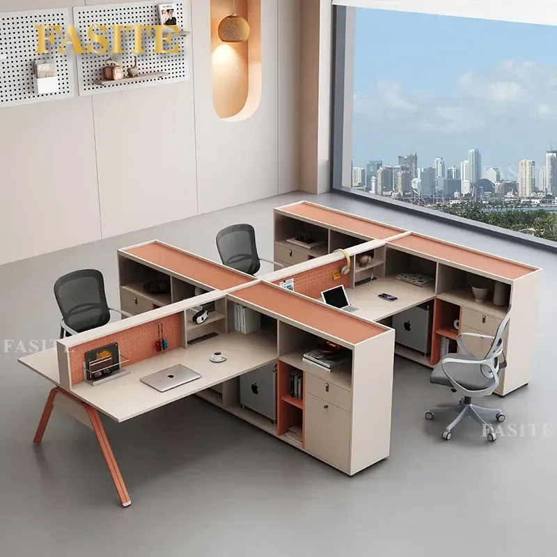 For Office Screen Table with Cabinet Modern Staff Desk and Chair Combo 4/6 Person Workstation Financial Counter Simple Design