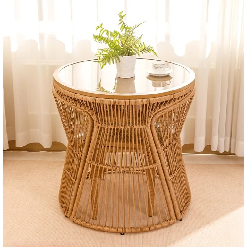 

Balcony small table and chair three-piece small apartment European leisure rattan chair can be stored one table and two chairs t