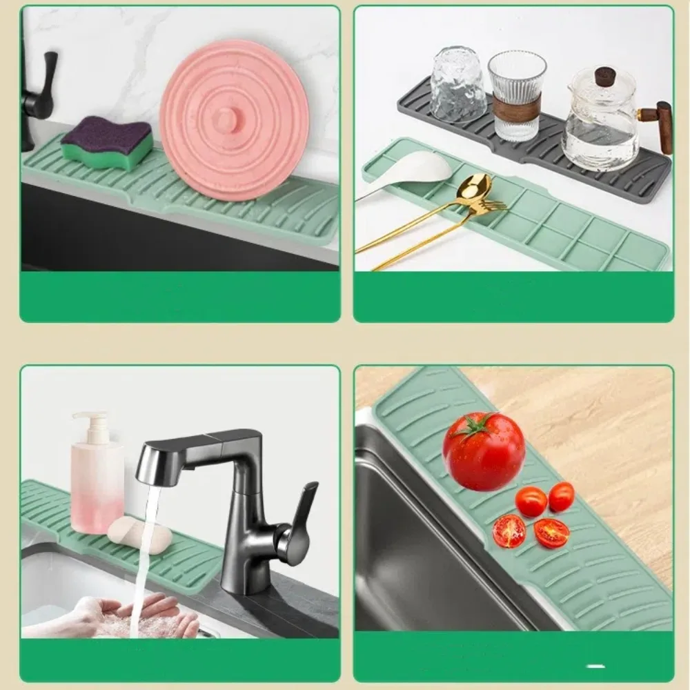 New Silicone Sink Splash Guard Foldable Anti-spray Drainage Mat with 5°Incline Slope Multipurpose Water Retaining Pad Kitchen