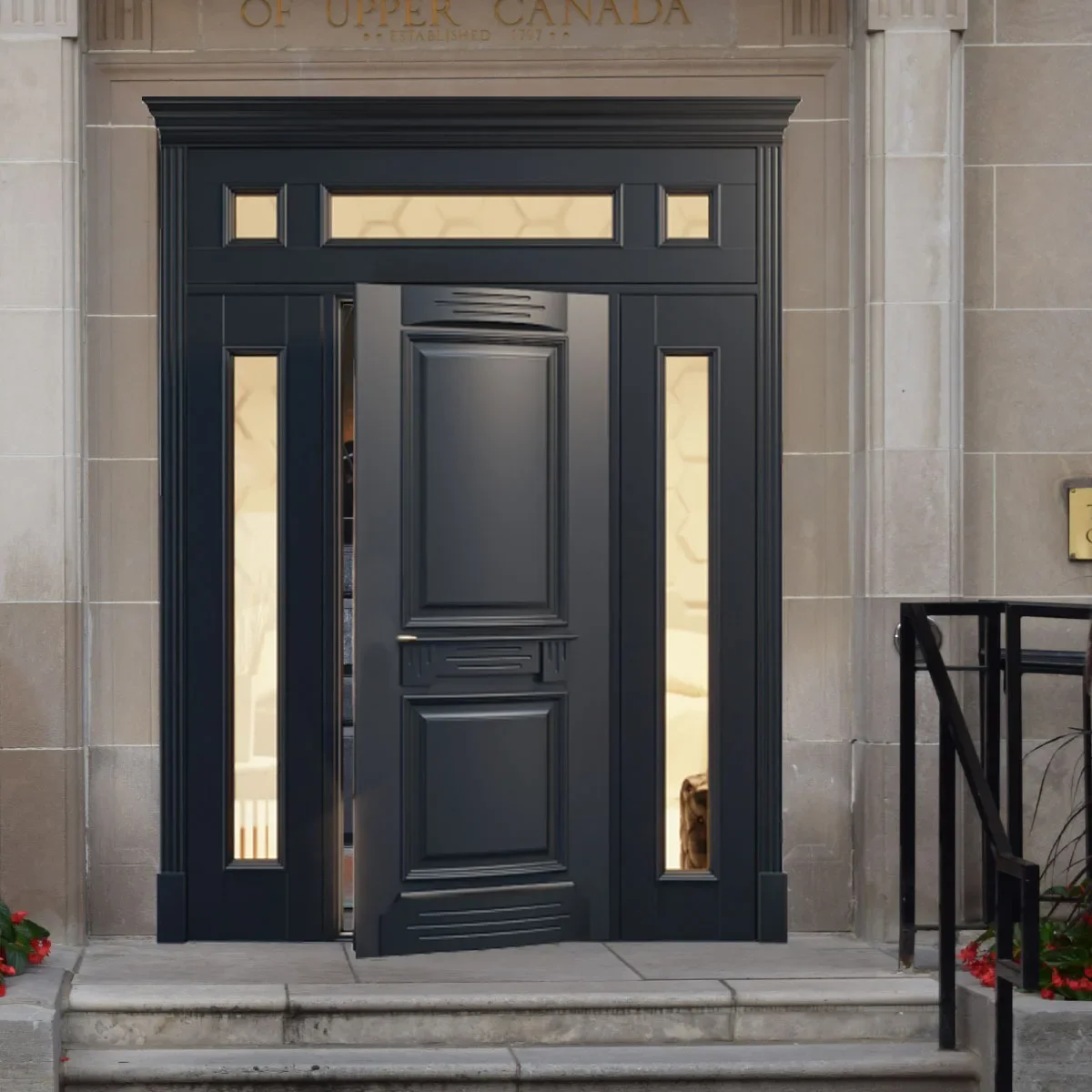 &R*Villa Main Entry Door Modern Design Pivot Wood Doors with Sidelights Door for Hotel Project