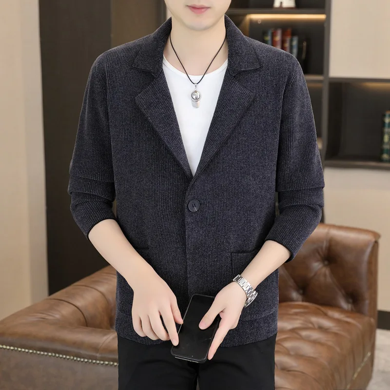 2024 men's new men's knitted cardigan blazer  fashionable youth single-button casual  blazers