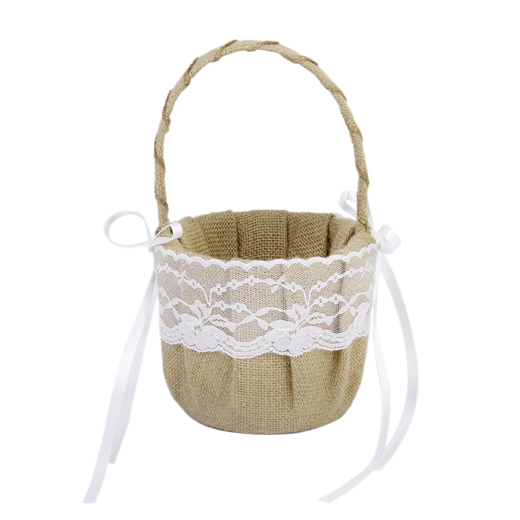 Vintage Wedding Ceremony Ribbon Bowknot Burlap Jute  Girl Basket