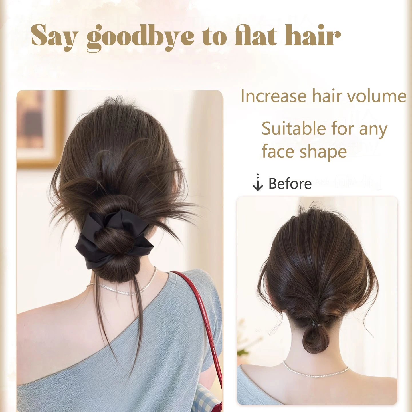 Women Synthetic Messy Bun Hair Piece with Satin Bow Fluffy Chignon Fake Hair Extension Soft Synthetic Fiber Hair Bun Clip in Hai