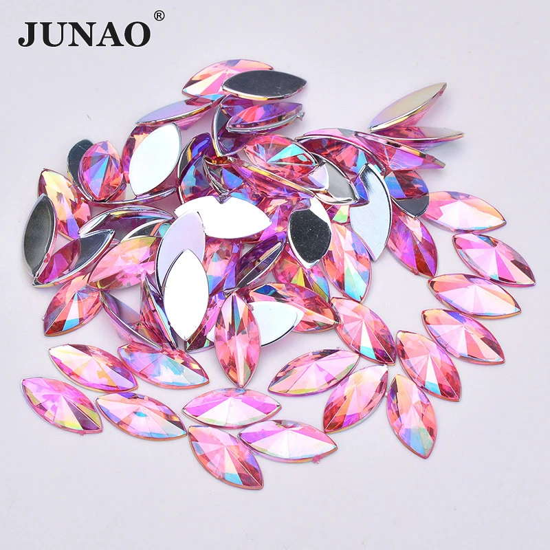 JUNAO 5*10mm 7*15mm Mix Color AB Crystal Rhinestone Applique Flat Back Decoration Crystal Strass Non Sewing Stone for DIY Crafts