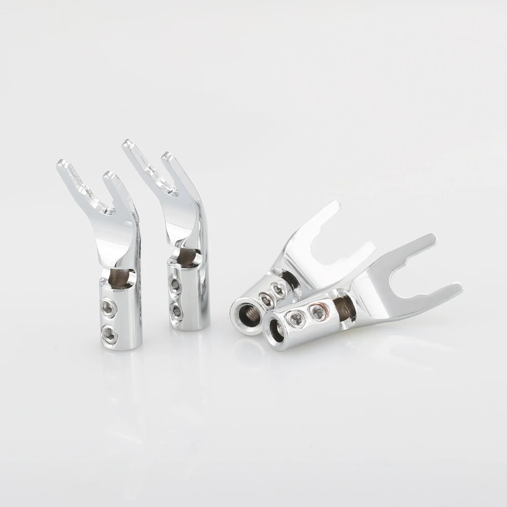 4/8 Stück 4,2 mm U Y-förmiger 24 Karat Gold/Silber/Rhodium-Massivkupfer-Stecker, Spaten, zwei verschlossener Stecker, Lautsprecherkabel, Drahtverbinder – Detail 8
