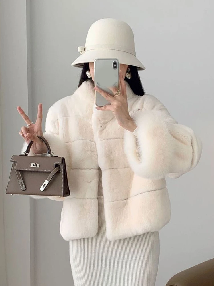 スイートシックフェイクファーエレガントコート レディース 冬 暖かいフェイクラビットスリムジャケット ファッション 韓国風 ソフト長袖 女性用 無地アウター