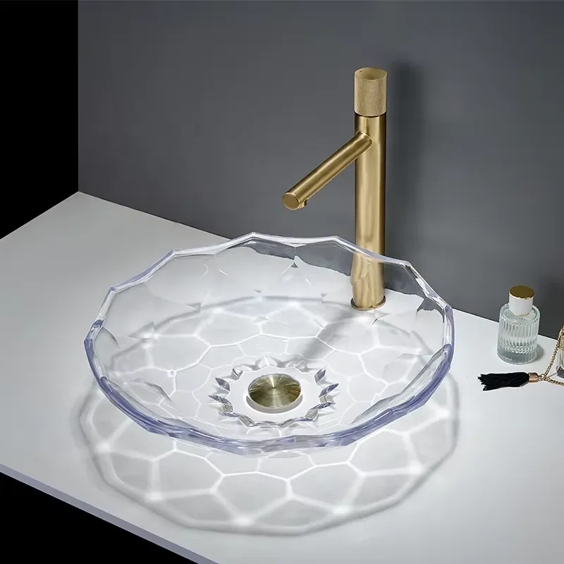 Luxury Transparent Crystal Glass Wash Basin Matte White Champagne Color Art Sink for Bathroom Vanity Countertop Modern Design
