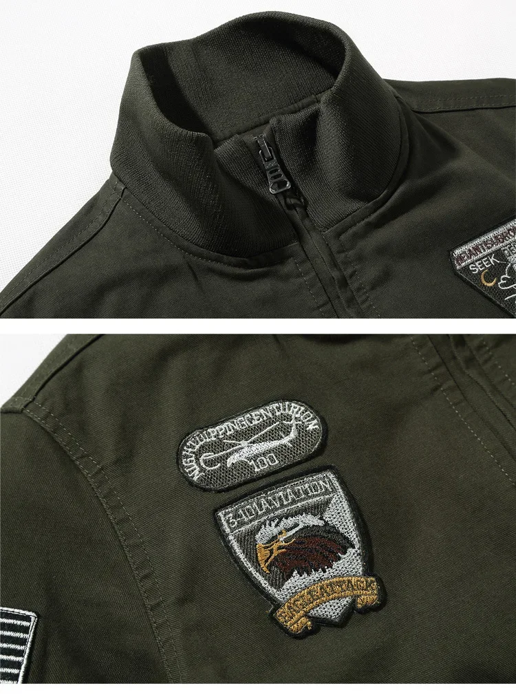 WorkHunting Pilot Jacket Men Retro Airborne Fleece Work Jackets Cotton Eagle Embroidery Army Coats Causal Stand Collar Outwear