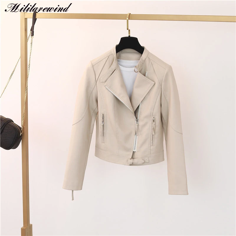 

Autumn Fashion New Pu Leathter Jacket Women Loose Casual Faux Leather Turn Down Collar Solid Boyfriend Zipper Femme Jackets