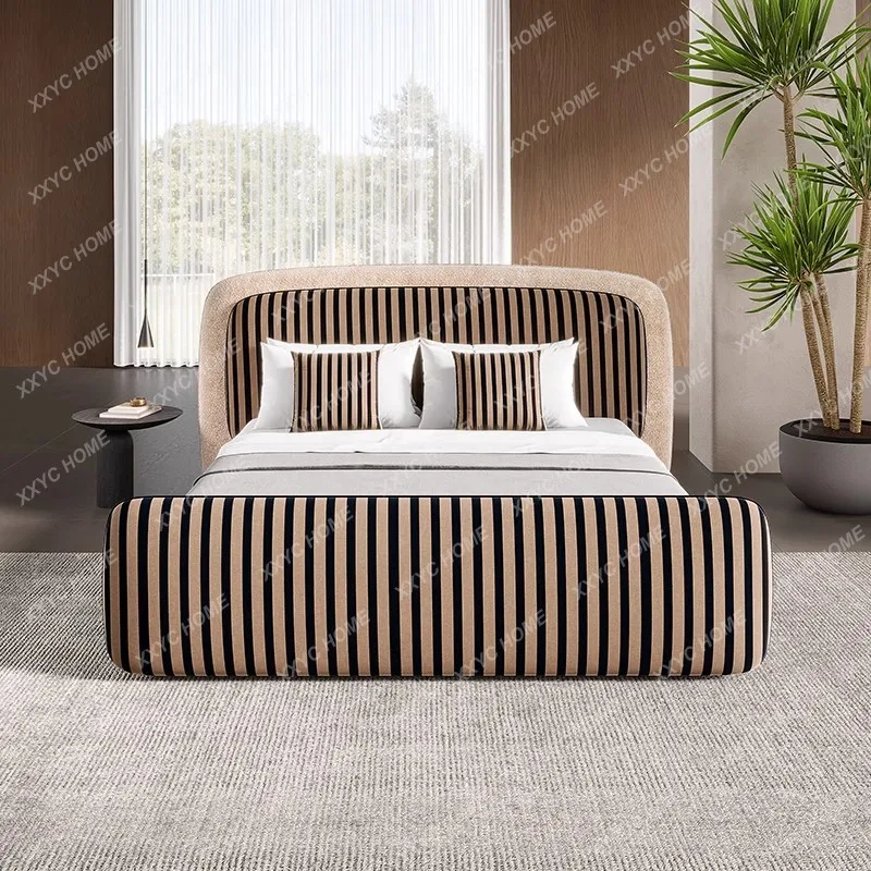 Cama matrimonial moderna y sencilla de tela CX Fendi con combinación de colores, estilo consola, de 1.8 metros, con base blanda, ideal para bodas.