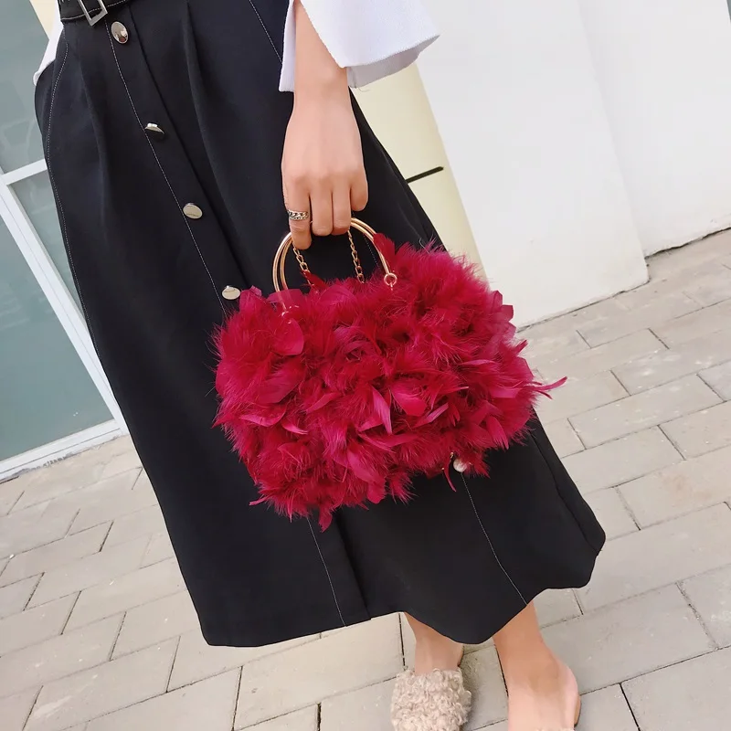 Luxury Real Ostrich Feather Evening Bags for Women Chain Shoulder Crossbody Bag Tassel Party Clutch Purse Wedding Bags