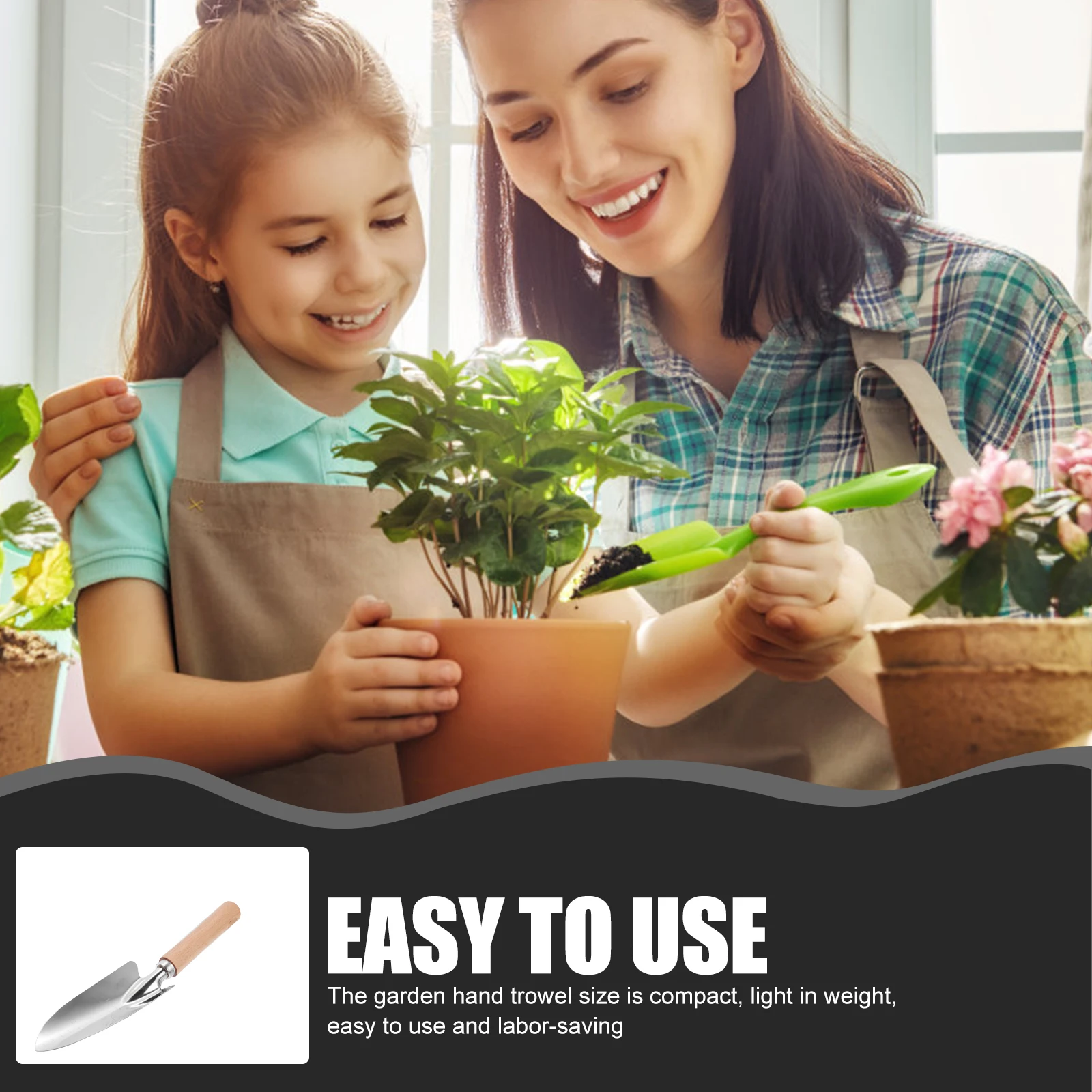 2 قطعة مجموعة مجرفة الحديقة الفولاذ المقاوم للصدأ الخشب مقبض مجرفة التربة لزراعة إزالة الأعشاب الضارة في الهواء الطلق بونساي عصاري #1