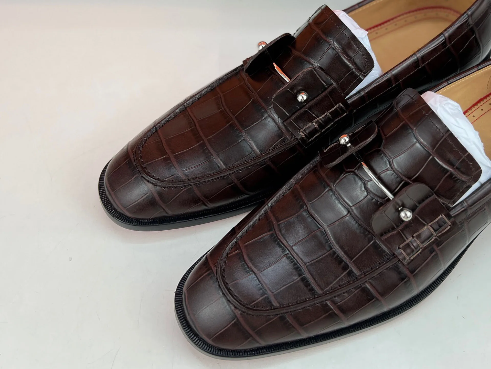Derby Shoes Silver Button Men's Slip On Red Wine Snake Leather Oxford Shoes Formal Dress Shoes Red Bottom Wedding Footwear