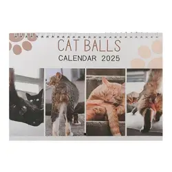 2025 Funny Hangable Paper Calendar Cat Balls Monthly Gag Humor Gift Prank Calendar for Home Livingroom Bedroom New Year Decor 