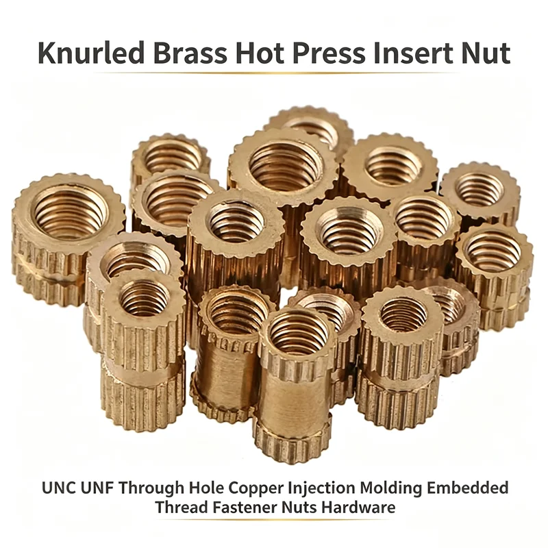 Knurled Brass Hot Press Insert Nut UNC UNF Through Hole Copper Injection Molding Embedded Thread Fastener Nuts Hardware