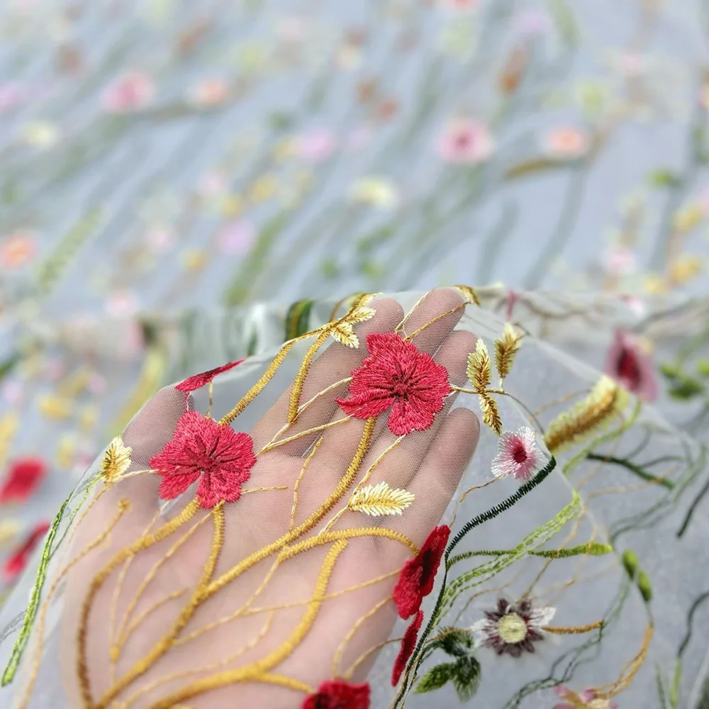 Embroidered Aquatic Plant Lace Fabric 3D Floral Tulle Mesh per Yard for Couture Wedding Dress Runway Costume Skirt Embellishment view 2