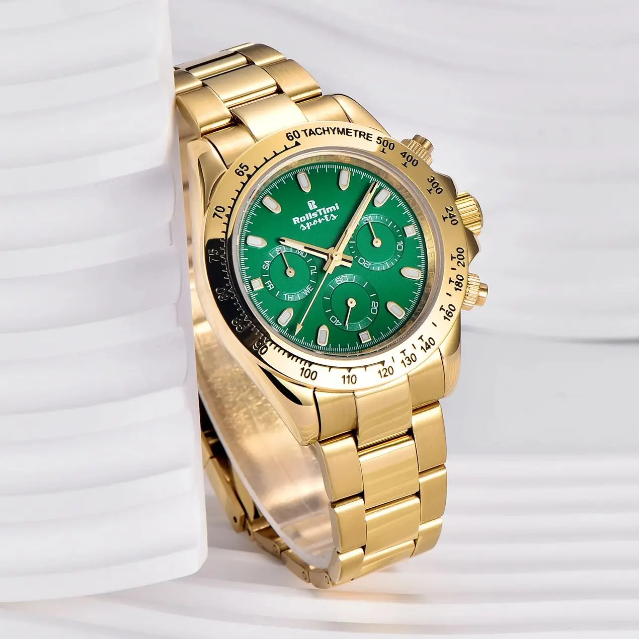 Rollstimi 2024 New Men\'s  Watches Gold Green Luxury Automatic Watch Men Mechanical Wristwatch Men Waterproof Sport Chronograph