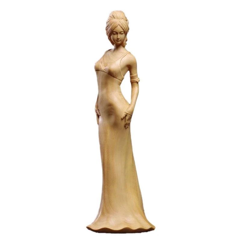 Huangyang Wood High-end Beauty Art Handicraft classical Figure Tabletop solid Wood Carving Living Room bedroom study Decoration