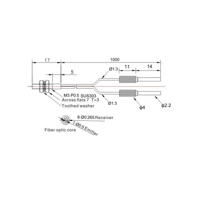 Fiber Amplifier M3 Reflective Coaxial Beam Glossy Surfaces Small Objects Fiber Optic Cable