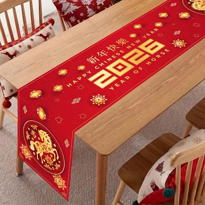 السنة الصينية الجديدة الكتان الجدول عداء ديكور للطاولات الأحمر الذهبي 2026 زودياك الحصان المطبخ طاولة طعام العدائين زينة السنة الجديدة