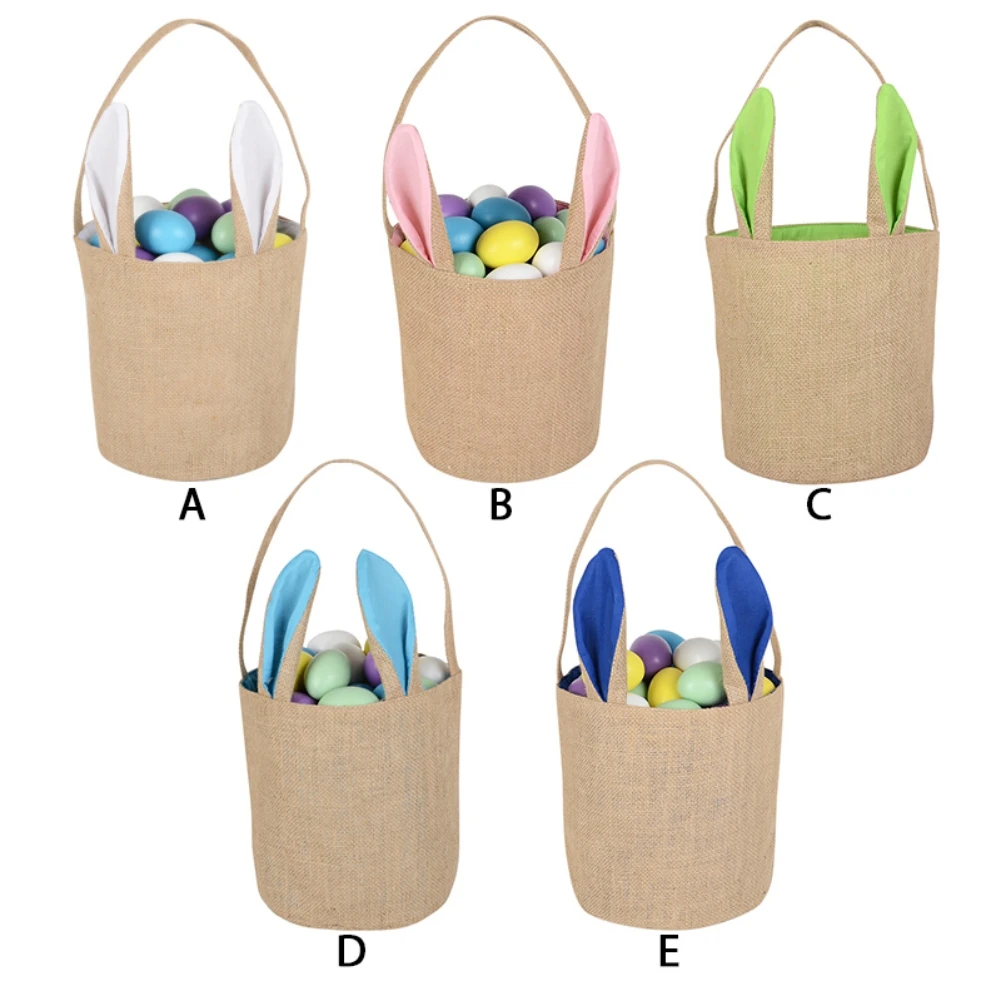 Easter Cartoon Bunny Ears Bucket Bag Rabbit Easter Eggs Handbag 2024 Happy Easter Day For Kids Rabbit Ears Candy Package