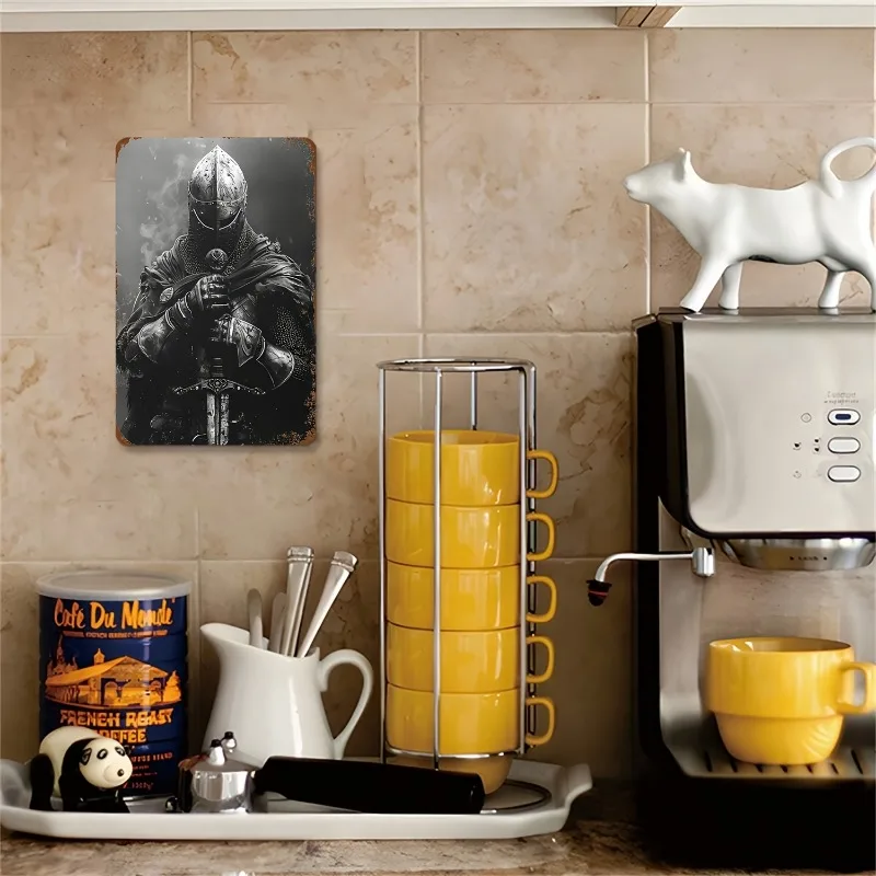 Medieval Knight Tin Sign, Vintage Style Aluminum Wall Hanging Decor, Multipurpose Indoor/Outdoor Metal Plaque, 8 X 12 Inches