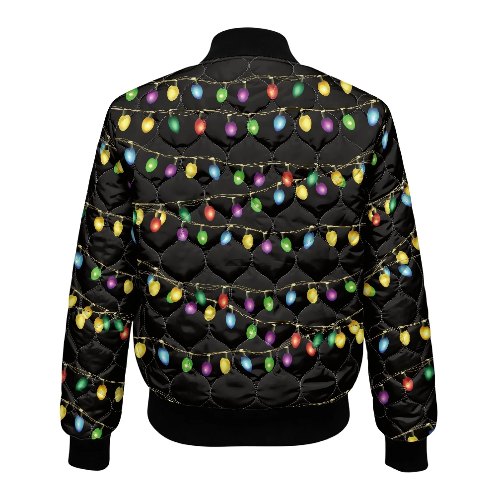 PENSTROLL Coloured Lights Women Long Sleeve Zip Closure Padded Bomber Outerwear Water-Resistant Quilted Jacket for Travel