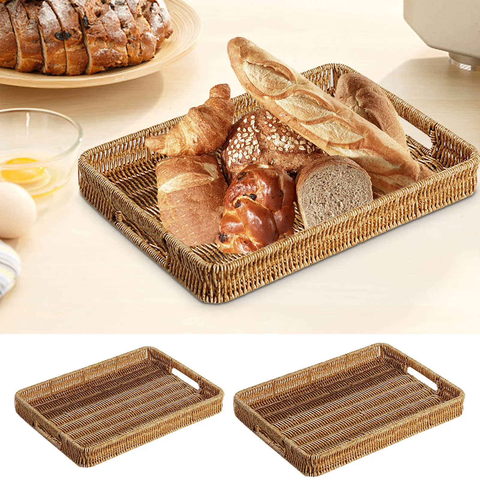 Rectangular Rattan Serving Tray Wicker Woven Basket Bathroom Tray Woven Bread Baskets With Handles Storage Basket For Parties