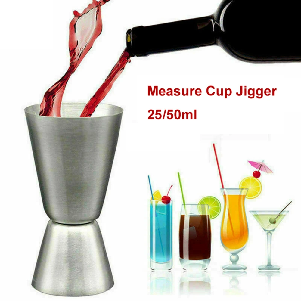 2pcs  Double Jigger Measure Cup 25/50ml Stainless Steel Jigger Bar Pub Party Wine Cocktail Dual Jigger Spirit Measure Cup