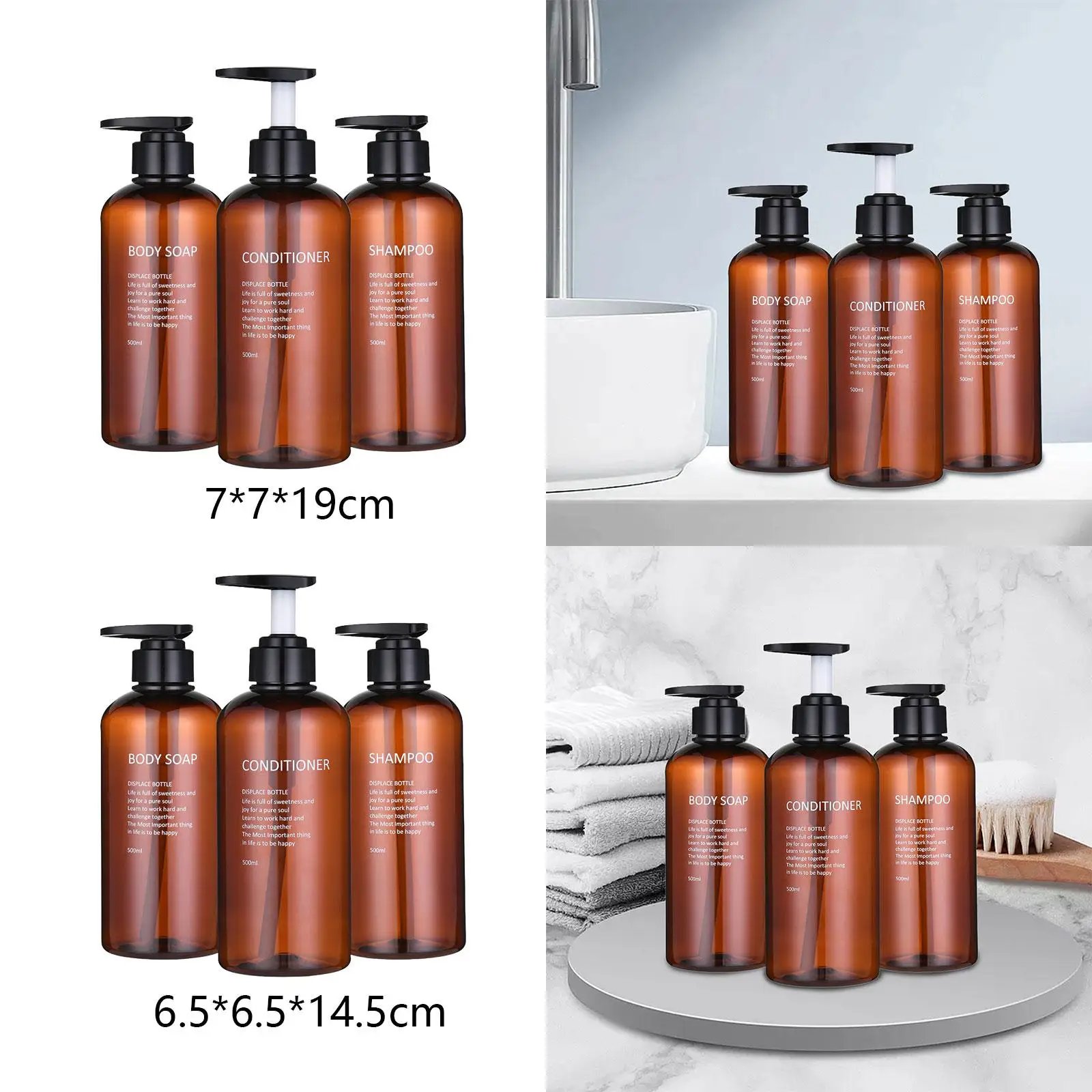 Shampoo and Conditioner Dispenser Shower Soap Bottles Press Dispenser Set 3 Bottles Shampoo Bottles for Hotel Kitchen Essentials