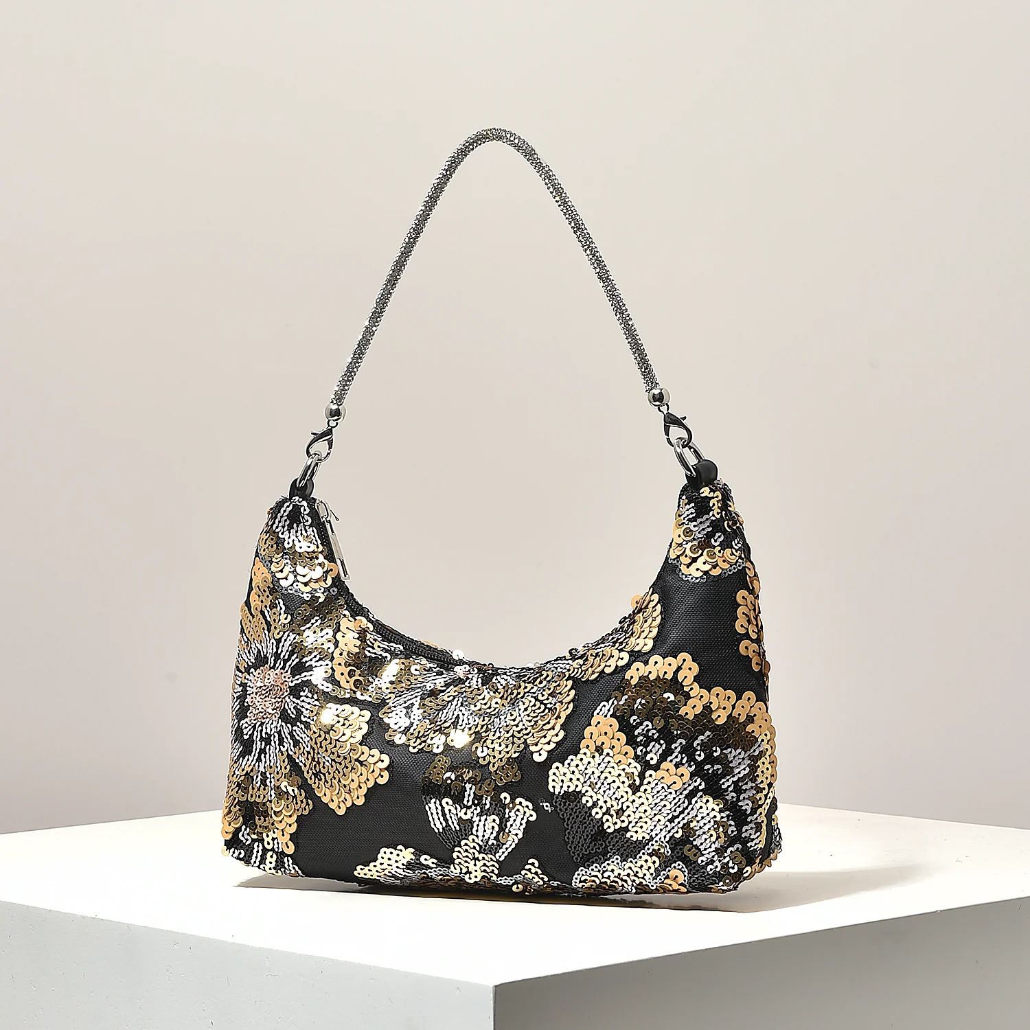 Schultertasche, Blumenmuster, Pailletten-Tasche, Stickerei, Gala-Abend, Party-Outfits, Abschlussball-Tasche, Hochzeitsartikel, Elegant, Valentinstag, Zufälliges Muster – Detail 29