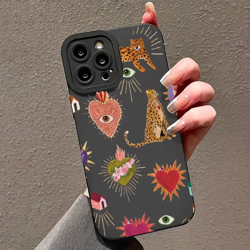 

Floral Leopard Eyes Phone Case For iPhone 7 8 Plus 16E XR X XS SE 11 12 13 14 15 16 Pro Max 2020 Shockproof Silicone Soft Cover