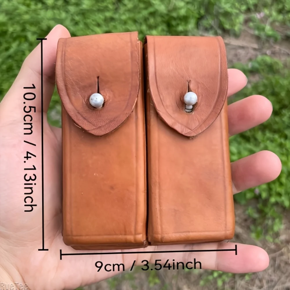 Vintage 70s Dual Compartment EDC Pouch Handmade Tool Belt Holster Double Layer Sheath for Folding Knife