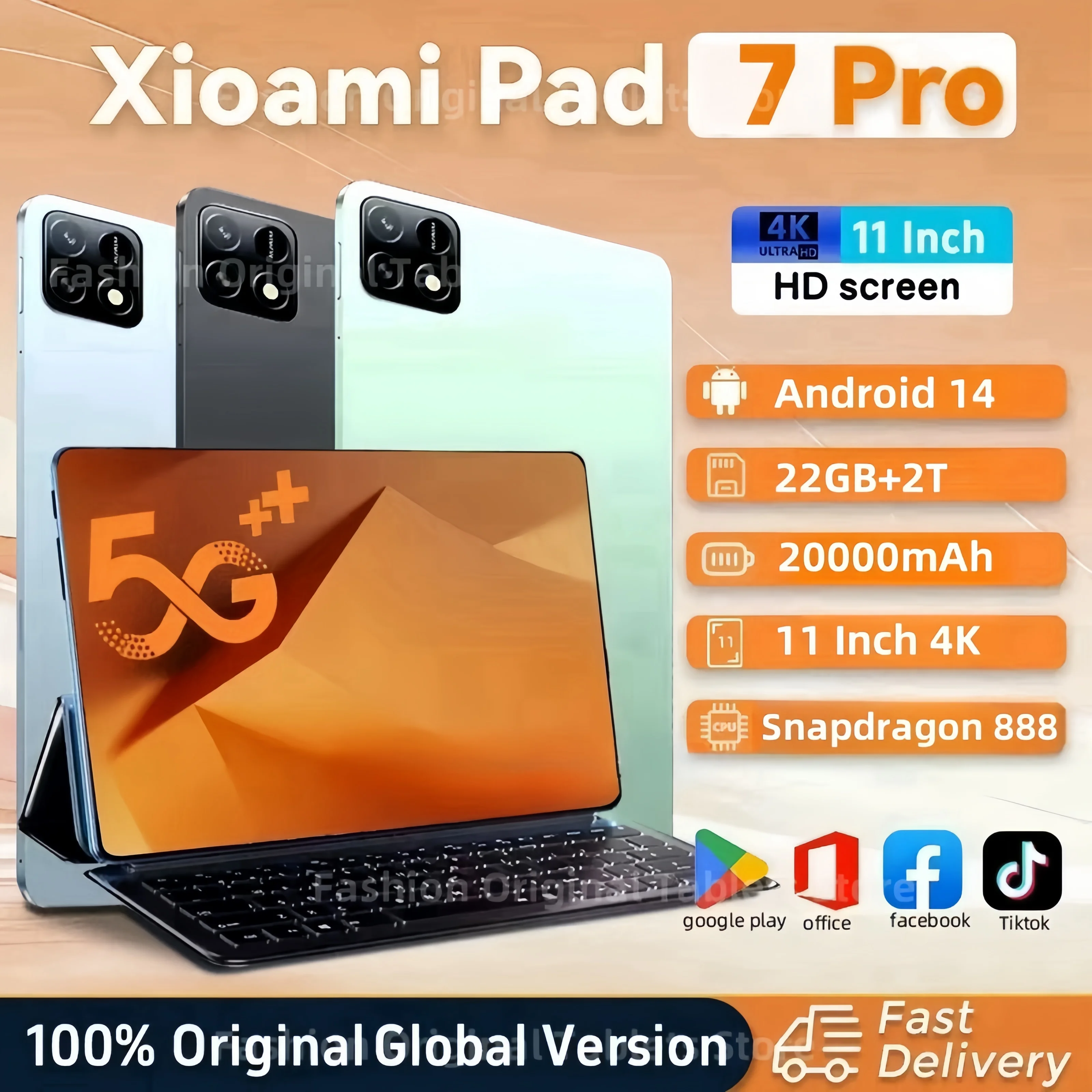 Xioami Pad 7 Pro Tablet 4K Android 14 2025 mAh, Tablet PC GPS WiFi SIM ganda 5G, Android 14 20000 inci HD 22GB + 2T 11 inci