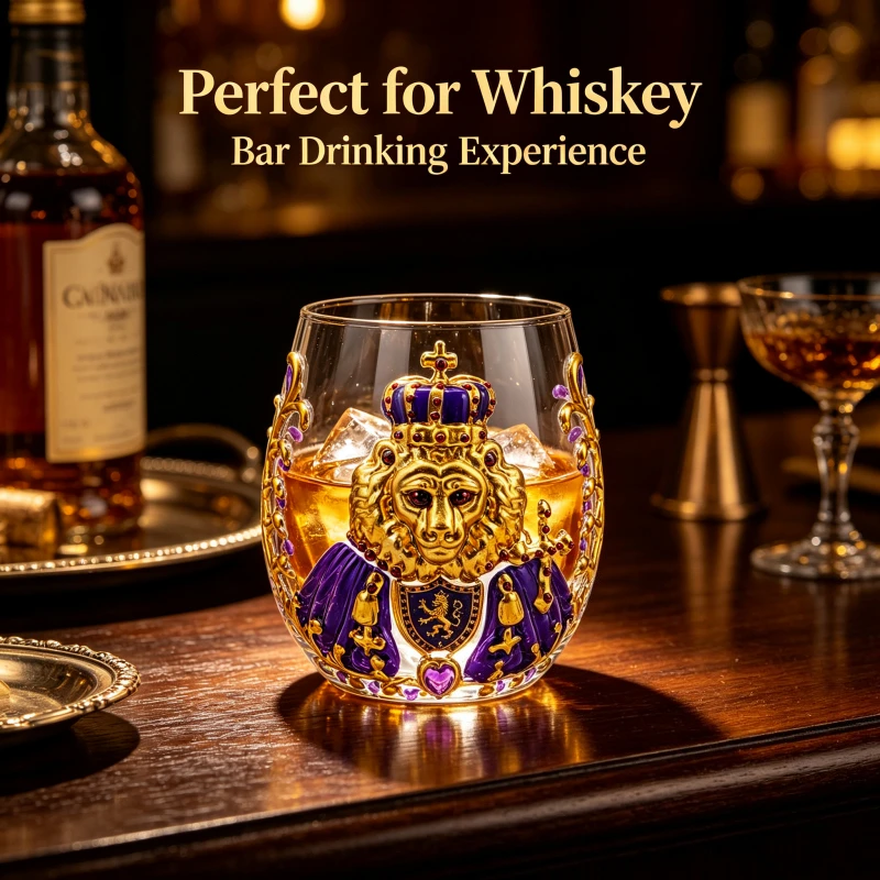 Royal Lion 3D Whiskey Glass Luxury Decorative Drinking Tumbler for Scotch Bourbon Cocktail Home Bar Collection