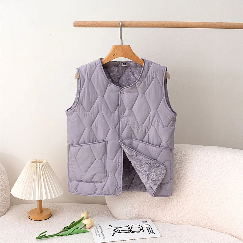 2026 Autumn Winter Fleece Waistcoat Men Women Couple Clothes Lightweight Down Cotton-padded Vest Bottom Short Sleeveless Jackets