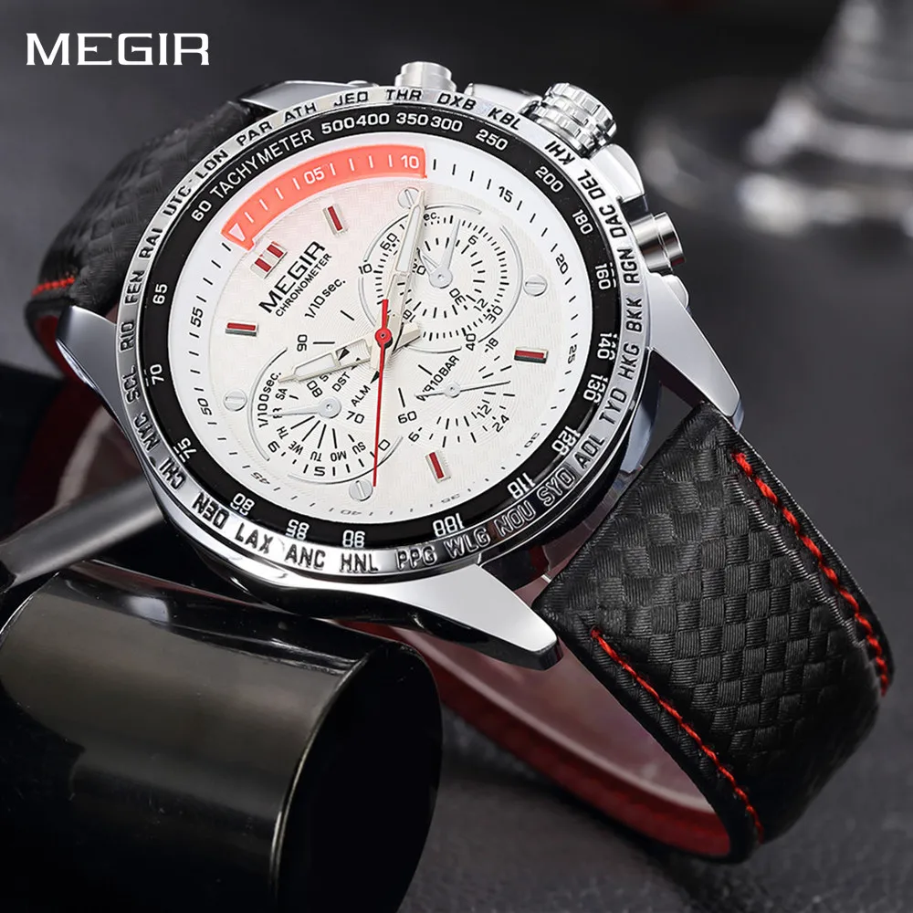 

MEGIR Brand Simple Quartz Watches for Men Waterproof Fashion Sport Wristwatch Clock Man Gift Black Leather Relogio Masculino