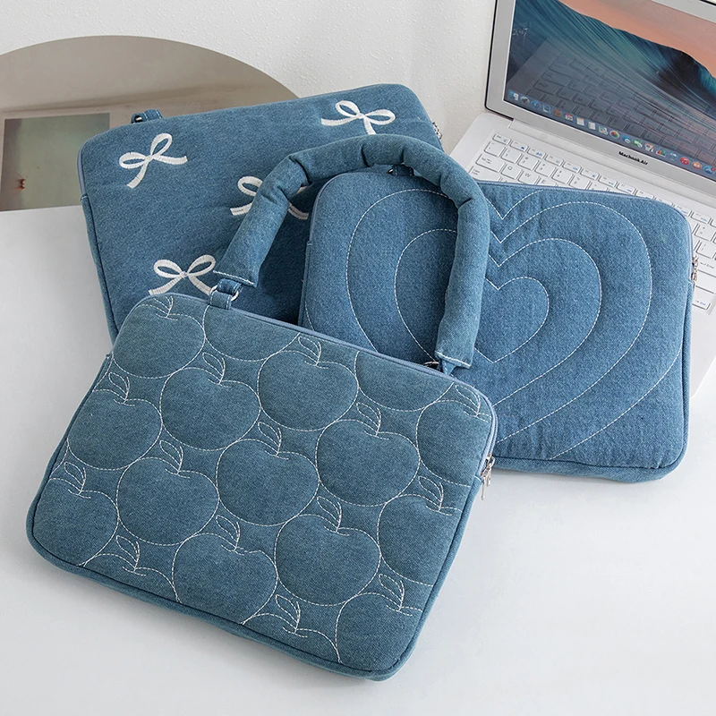 Bow Embroidered Laptop Bag 13-16 Inch - Portable Shoulder Handbag for Women Girls, Fashion Notebook Sleeve Case